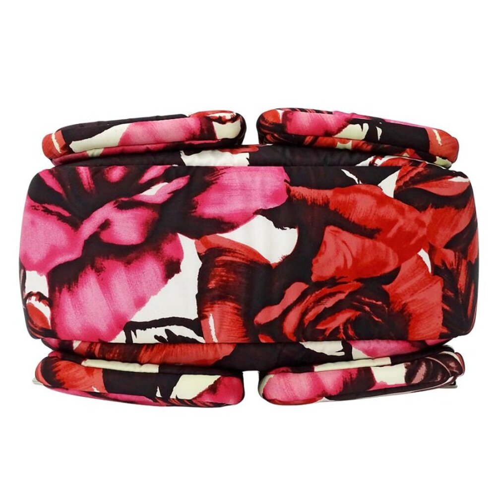 Prada Rose Nylon Handbag Tote Bag Zip Flowers Pockets Red Pink Black Purse NEW - Picture 4 of 6